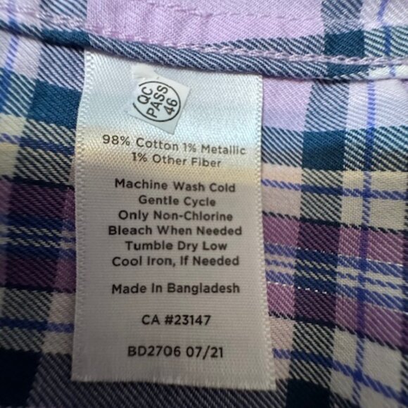 Talbots Purple Plaid Blouse Metallic Shimmer Button Down Light Academia/Preppy - Picture 7 of 7